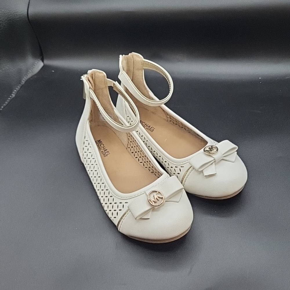 Michael Kors Girls White Ankle Strap Flats Size 13